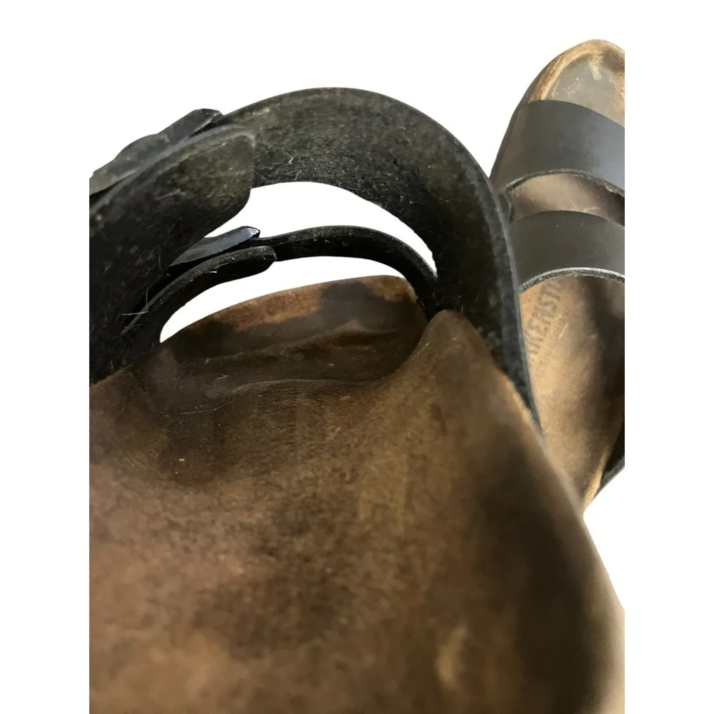 Birkenstock Arizona Black Leather Silver Buckle Comfort Slide Sandals  8-8.5 /39